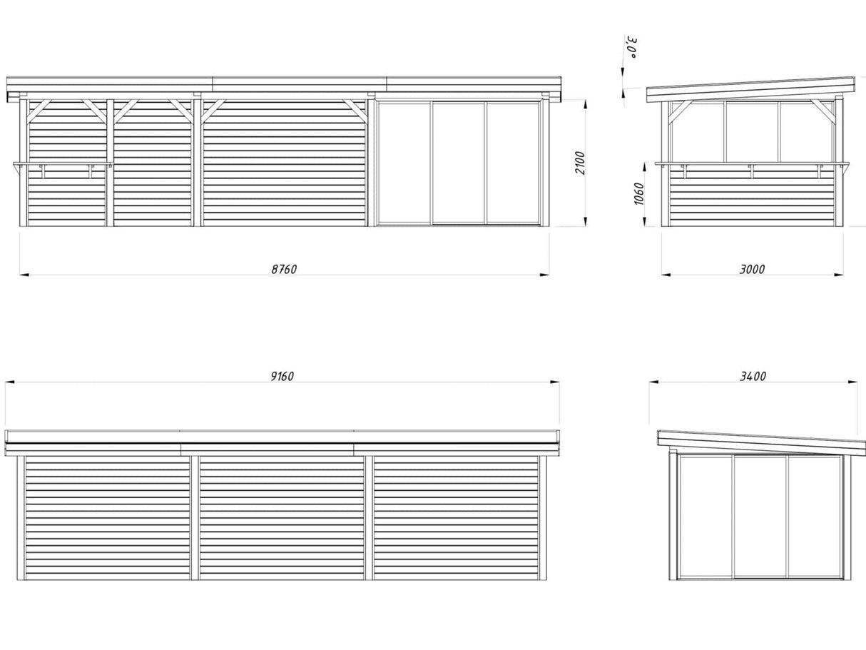Lenna 416/716 (9x3m | 24.9m2) Glass Garden Room With Sliding Doors (Double Glazing Available) - Palmako UK
