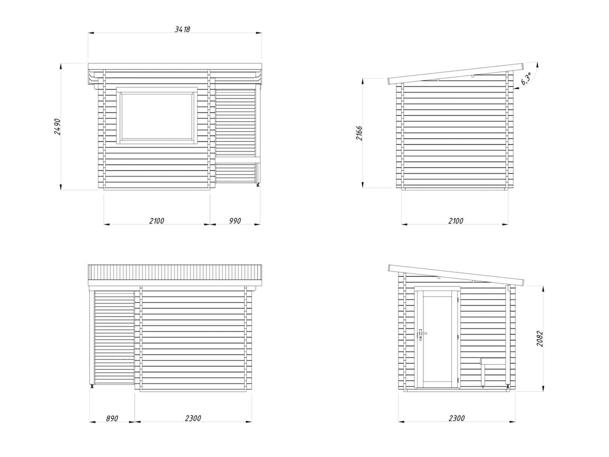 Sanna S (2.3x2.3m | 4.1 m2 | 44mm) Compact Outdoor Sauna - Palmako UK