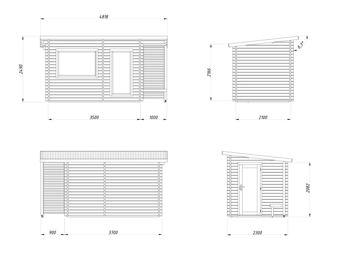 Sanna M (3,7x2.3m | 6.8m2 | 44mm) Modern Garden Sauna with Dressing Room - Palmako UK