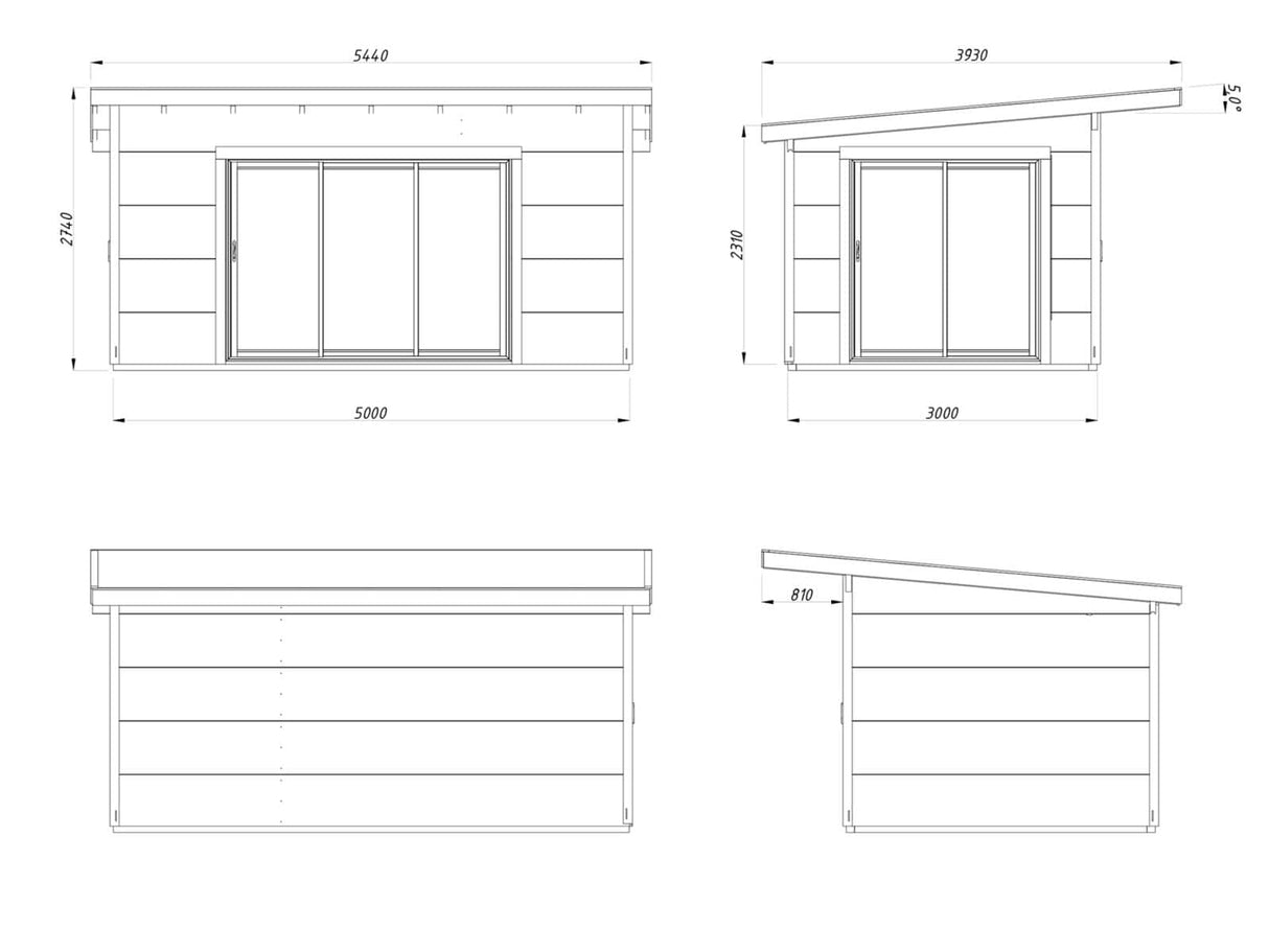 Grace (5x3m | 14.1m2 | 56mm) Year-Round Glue-Laminated Garden House with Double Glazed Sliding Doors - Palmako UK