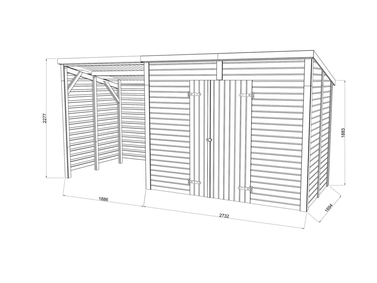 Leif XL (4.6x1.7m | 4.5+2.9m2) Spacious Garden Shed - Palmako UK
