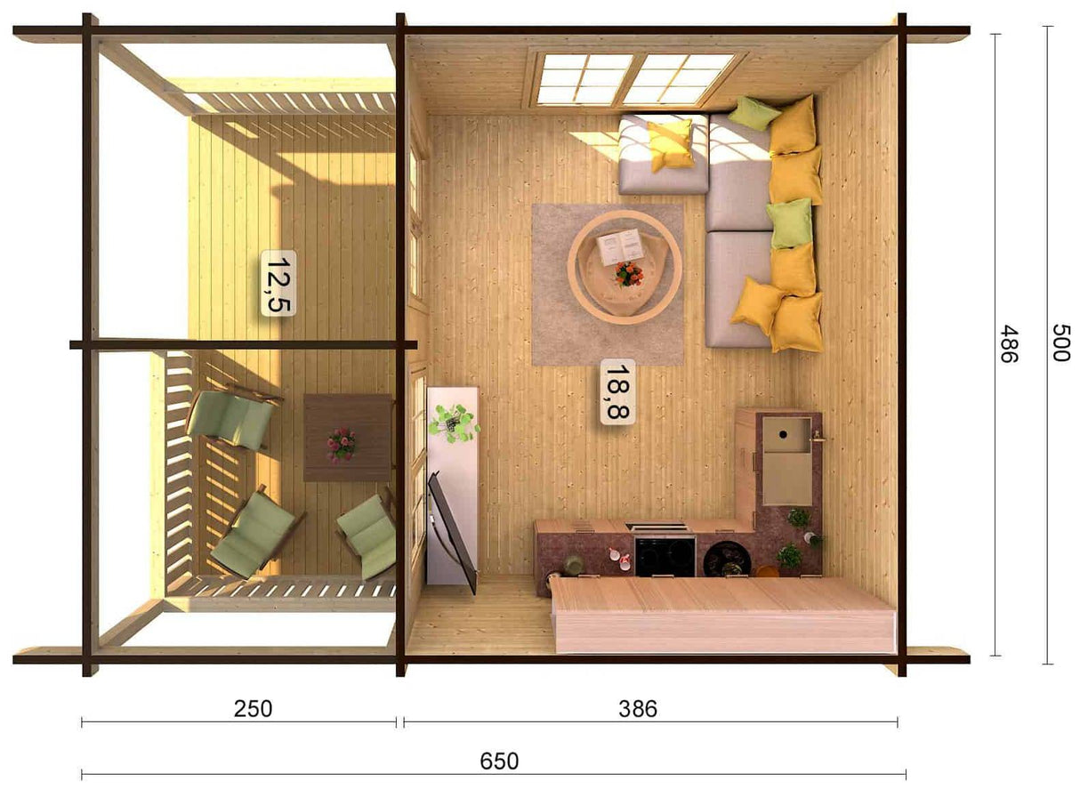 Agneta M (5x6.5m | 18.8+12.5m2 | 44mm) Summer House with a Spacious Veranda - Palmako UK