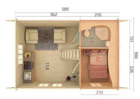 Sandra M (6.1x4.1m | 29.9m2 | 44mm) Three Room Traditional Holiday Log Cabin - Palmako UK
