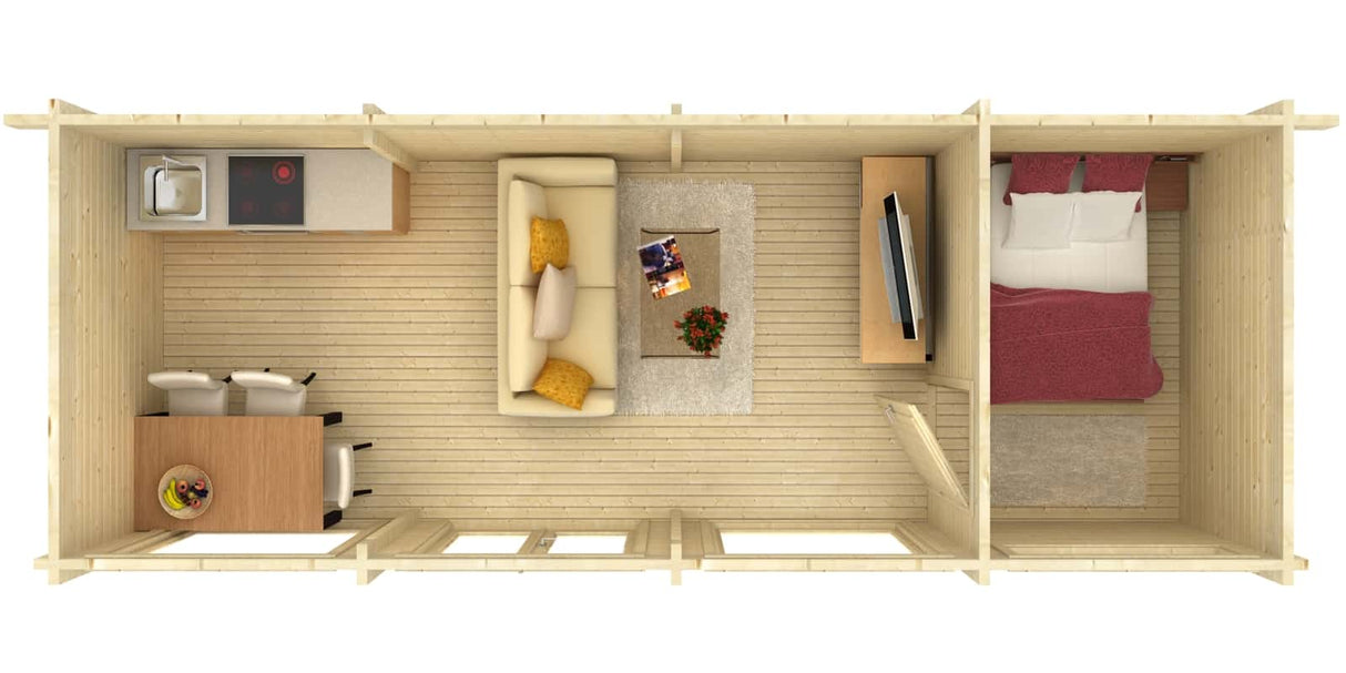 Heidi XL (8.4x3.2m | 22.8m2 | 70mm) Large 2-room All-Season Pent Roof Garden House - Palmako UK