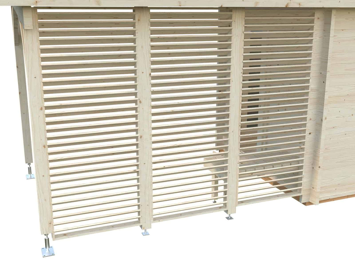 Sanna S+ (5.1x2.3m | 4.1+5.9 m2 | 44mm) Modern Outdoor Sauna with Canopy - Palmako UK