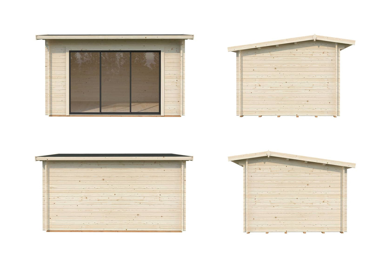 Ines M (3.9x3m | 11.1m2 | 44mm) Modern Garden Office with Sliding Doors (Double Glazing Available) - Palmako UK