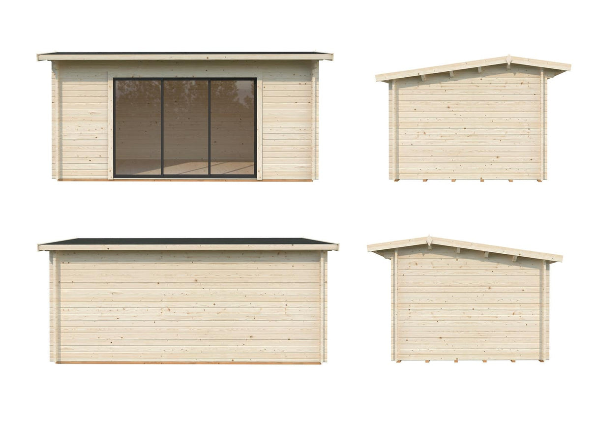 Ines L (4.8x3m | 13.7m2 | 44mm) Spacious Garden Office with Sliding Doors (Double Glazing Available) - Palmako UK