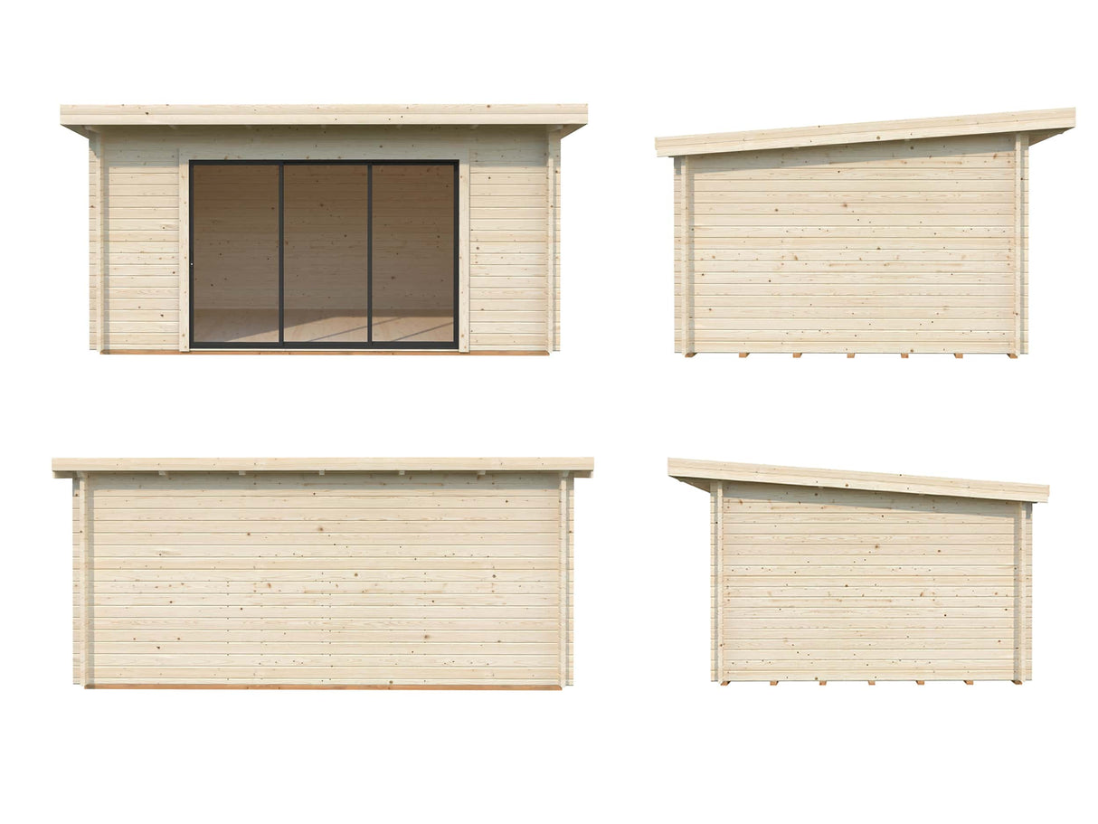 Lea M (4.5x3.3m | 14.2m2 | 44mm) Spacious Pent Garden Room with Sliding Doors (Double Glazing Available) - Palmako UK
