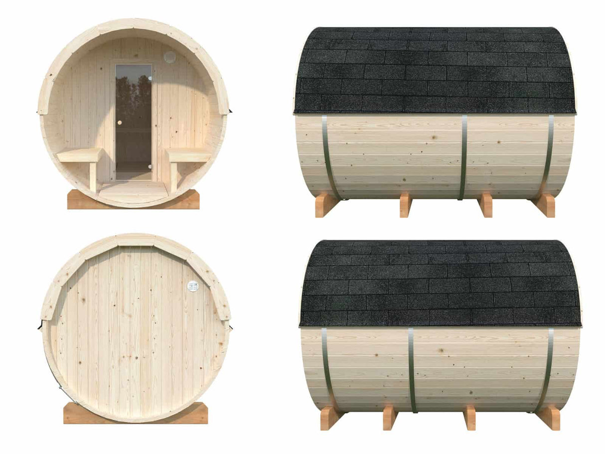 Anita L (2.2x2.9m | 1.6+0.7m2 | 42mm) Timber Garden Barrel Sauna - Palmako UK