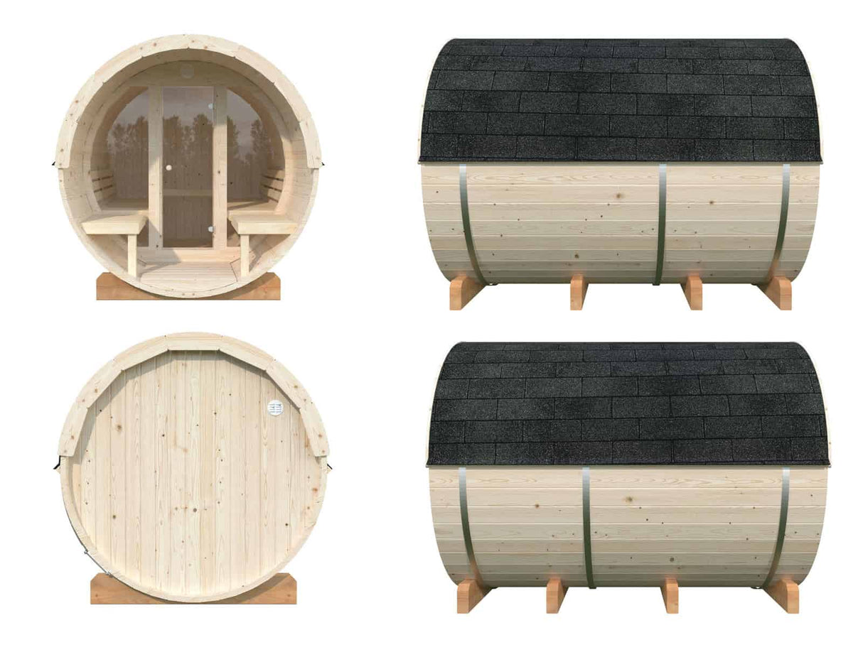Anita L (2.2x2.9m | 1.6+0.7m2 | 42mm) Timber Garden Barrel Sauna with Glass wall - Palmako UK