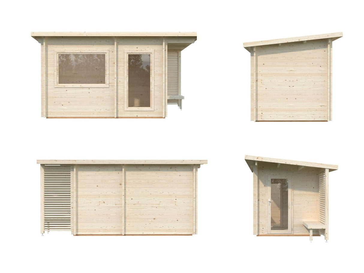 Sanna M (3,7x2.3m | 6.8m2 | 44mm) Modern Garden Sauna with Dressing Room - Palmako UK
