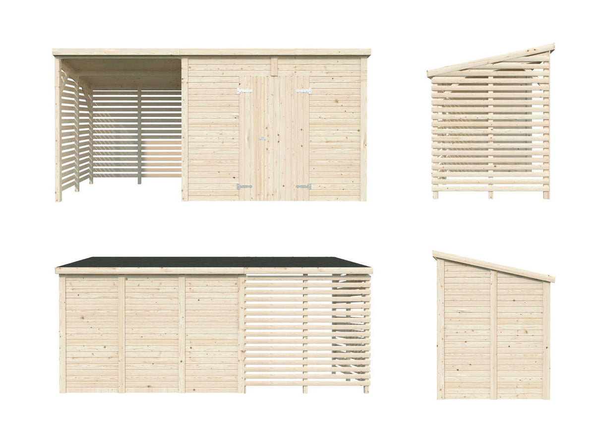 Leif XL (4.6x1.7m | 4.5+2.9m2) Spacious Garden Shed - Palmako UK