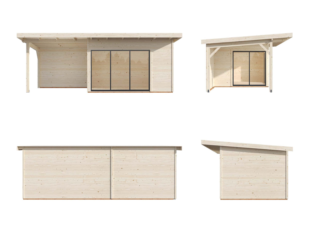 Andrea L (6.9x3m | 11.2+7.9m2 | 44mm) Garden Room with Sliding Doors (Double Glazing Available) - Palmako UK