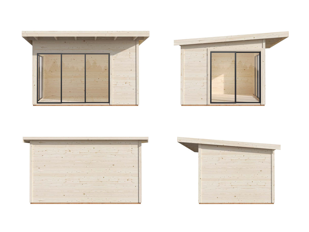 Andrea S (3.9x3m | 11.2m2 | 44mm) Modern Corner Summer House With Sliding Doors (Double Glazing Available) - Palmako UK