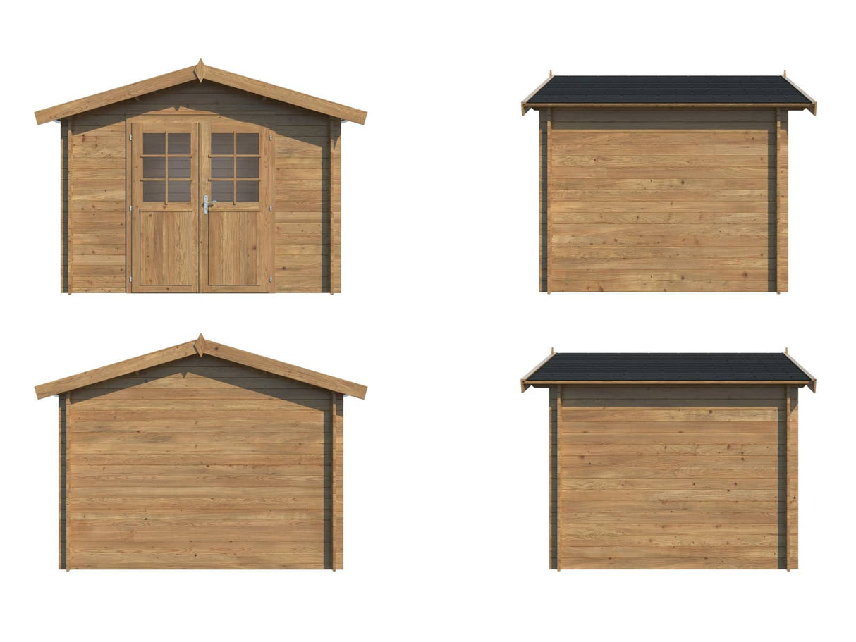 Valentine M (2.8x2.3m | 6.1m2 | 28mm) Pressure Treated Double Door Garden Shed Log Cabin - Palmako UK