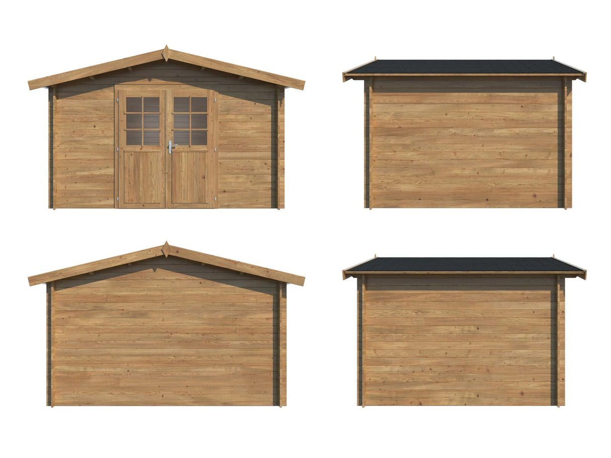 Valentine L (3.4x2.8m | 9.0m2 | 28mm) Pressure Treated Double Door Garden Shed - Palmako UK