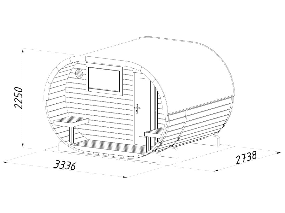 Anette (3.3x2.7m | 3.0+1.5m2 | 42mm) Timber Garden Oval Sauna - Palmako UK