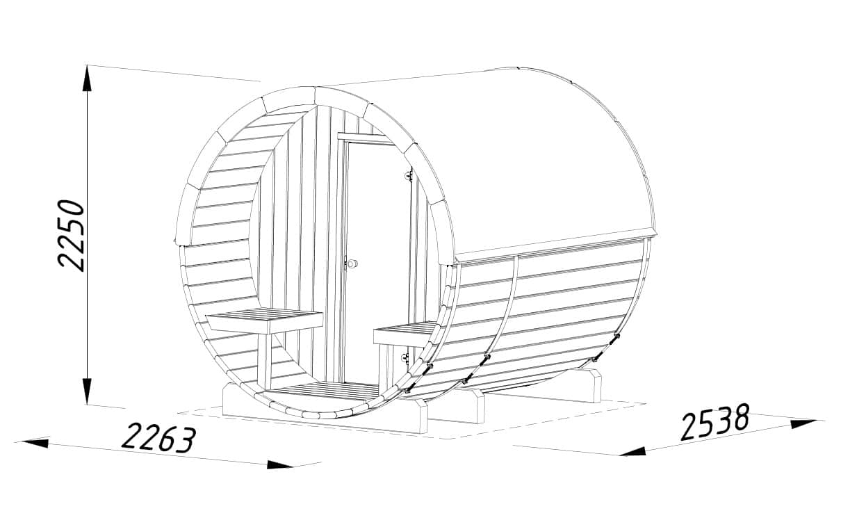 Anita M (2.2x2.5m | 1.3+0.7m2 | 42mm) Timber Garden Barrel Sauna - Palmako UK