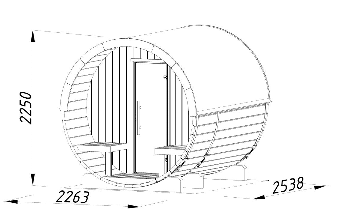 ANITA Thermo M (2,2x2,5m|1,3m2|42mm) Thermowood Barrel Sauna