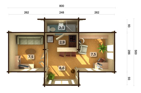 Anna L (8x5m | 26.8m2 | 70mm) Spacious Three Room Timber Garden House - Palmako UK