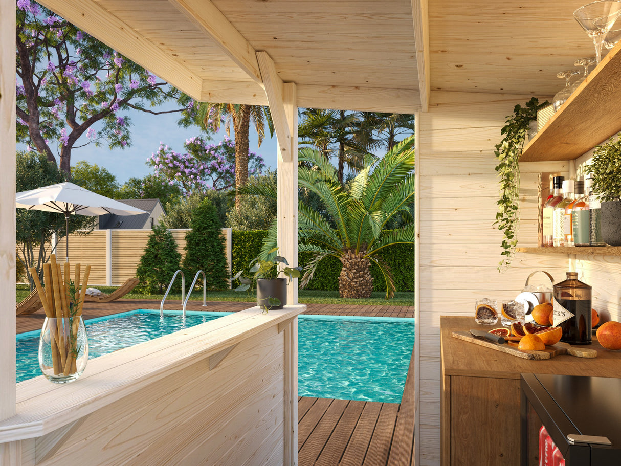 Garden Pool Bar (2x1,5m|2,7m2|19mm) Timber Outdoor Summer Kitchen or an Open Kiosk - Palmako UK