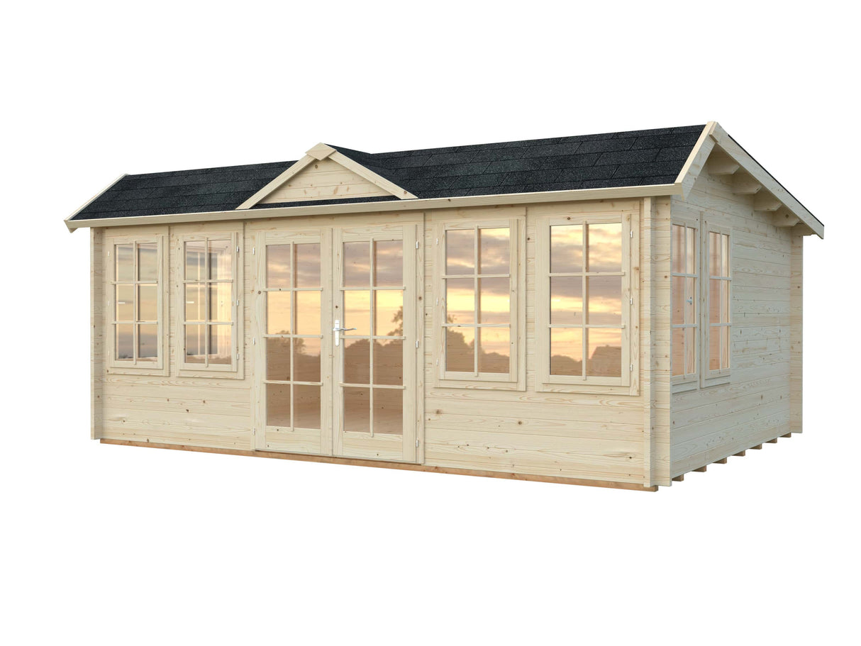 Claudia Low (5.3x3.8m | 19.4m2 | 44mm) Under 2.5m Clockhouse Log Cabin - Palmako UK