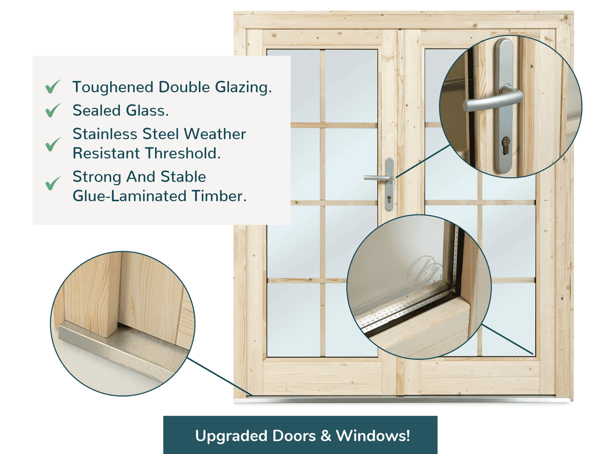 Iris M (4.1x3.2m | 11.1m2 | 44mm) Log Cabin Summer House (2024 Upgraded Model) - Palmako UK