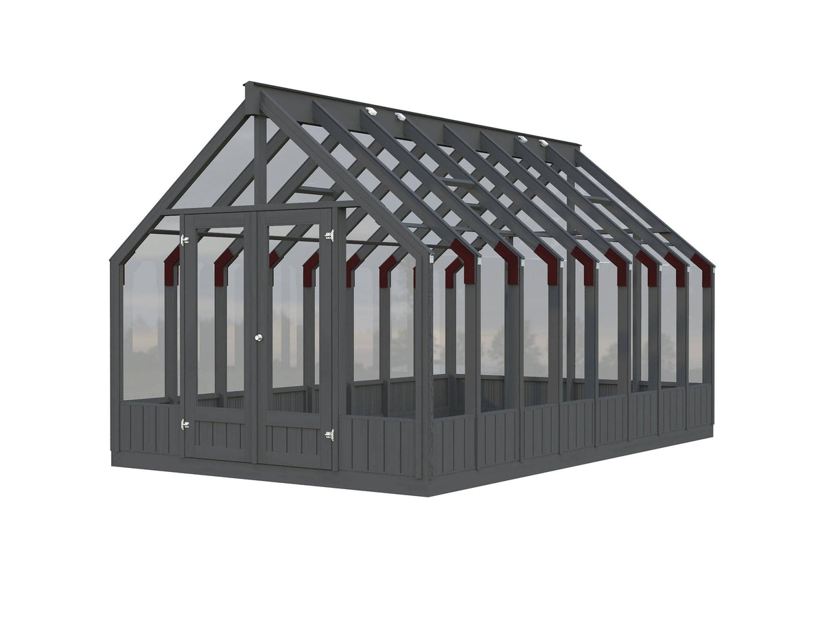 Emilia L (3x4.8m | 13.8m2 | 18mm) Premium Glasshouse (Painted Grey or Pressure Treated) - Palmako UK