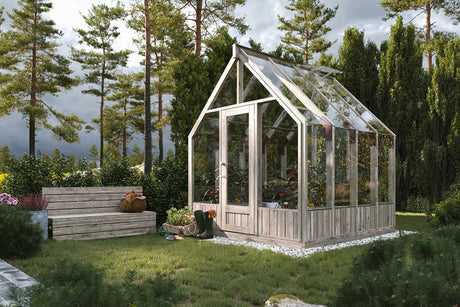 Emilia S (2.4x2.4m | 5.4m2 | 18mm) Compact Premium Greenhouse (Painted Grey or Pressure Treated) - Palmako UK