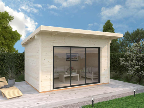 Grace (4x3m | 11.2m2 | 56mm) Year-Round Glue-Laminated Garden Room with Double Glazed Sliding Doors - Palmako UK