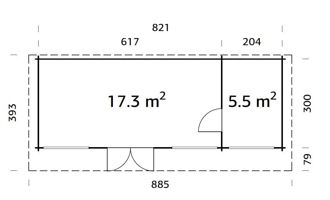 Heidi XL (8.4x3.2m | 22.8m2 | 70mm) Large 2-room All-Season Pent Roof Garden House - Palmako UK