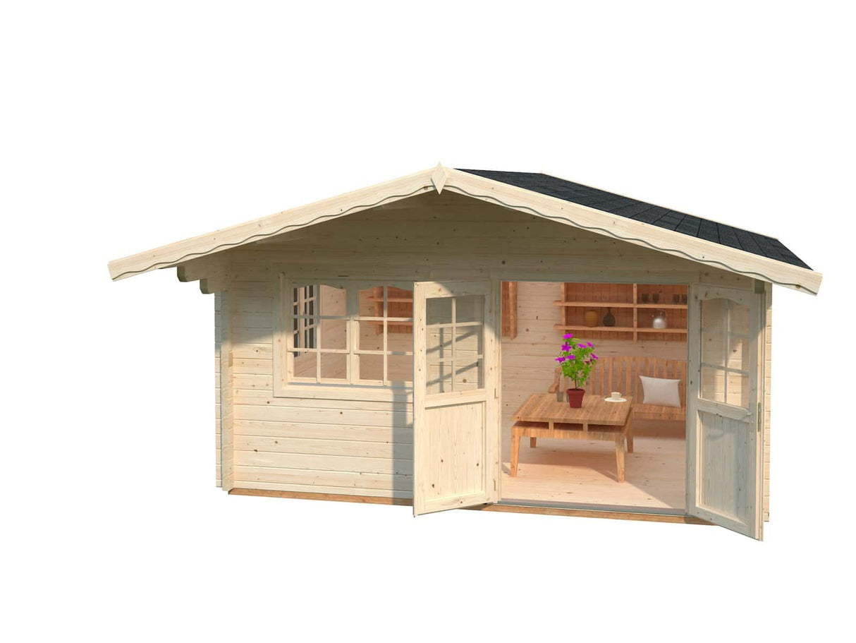 Helena S (4.7x3.8m | 15.1m2 | 70mm) Double Glazed Heavy Duty Garden Log Cabin with Roof Overhang - Palmako UK