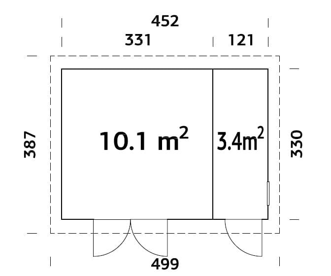Kalle M (4.5x3.3m2 | 13.5m2) Two Room Pent Shed - Palmako UK