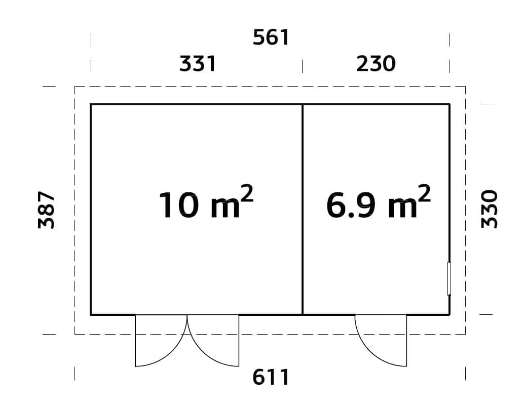 Kalle L (5.6x3.3m | 16.9m2) Two Room Pent Workshop - Palmako UK
