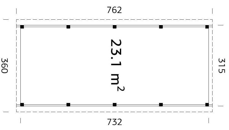 Karl L (3.6x7.6m | 23.1m2) Flat Roof Timber Single Car Carport or Garden Pavilion - Palmako UK
