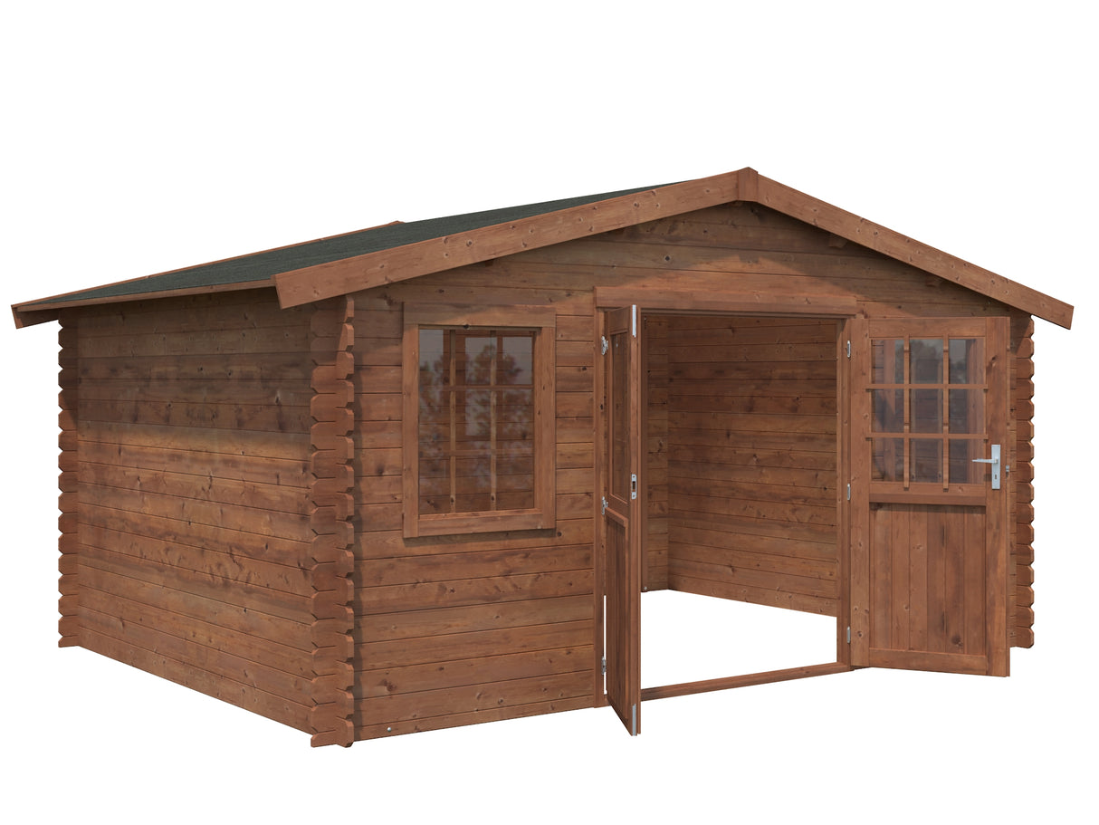 Korao Axess Plus - (4.2x3m | 12,6m2 | 28 mm) Presure Treated Log Shed - Palmako UK
