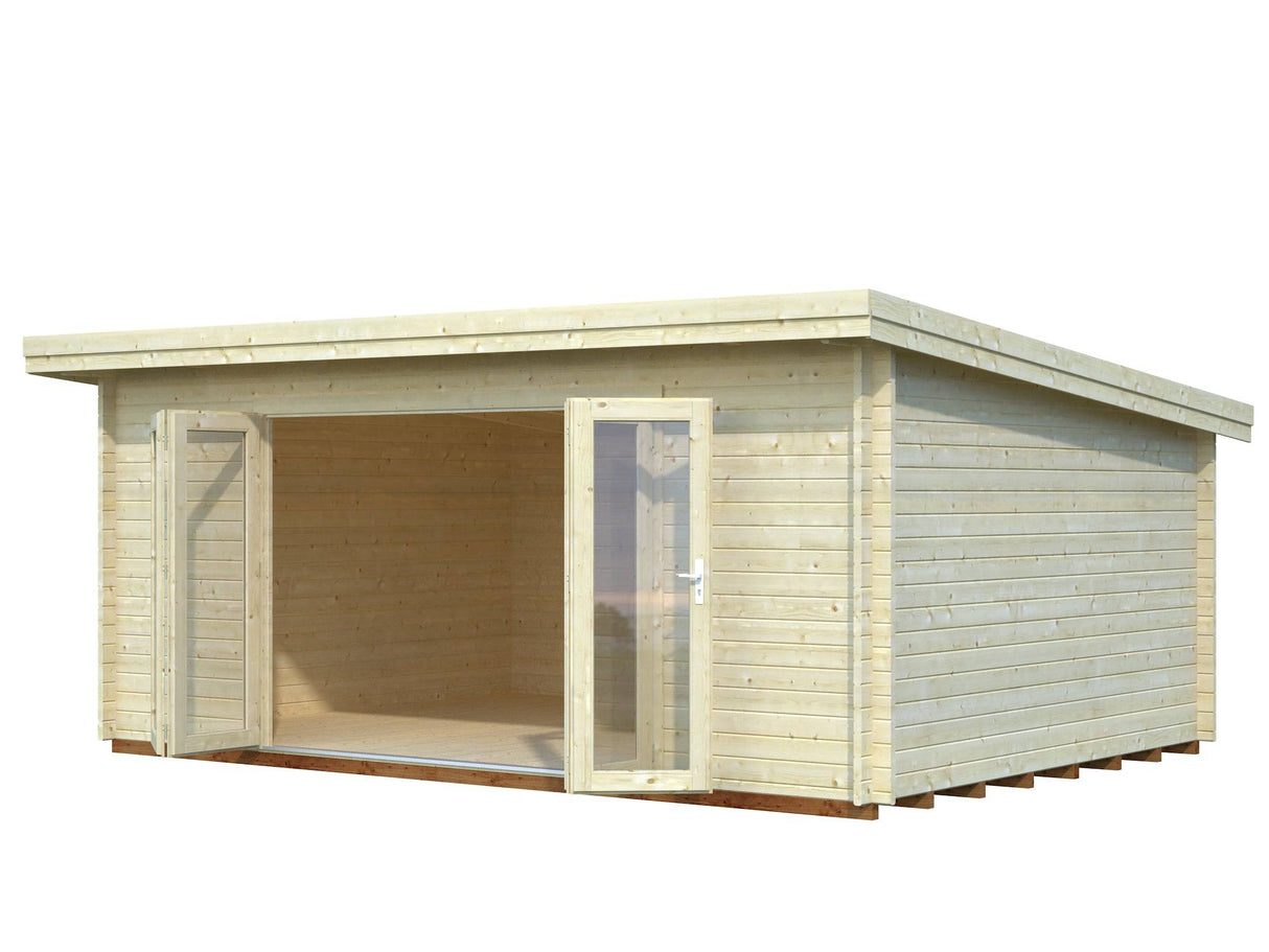 Lea L (5.5x4m | 19.4m2 | 44mm) Pent Roof Garden Room with Bi-Fold Doors - Palmako UK