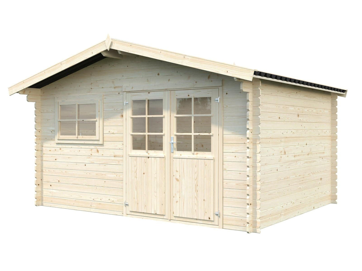 Luca M (4,1x3,2m | 11,3m2 | 28mm) Log Shed with Metal Roof - Palmako UK