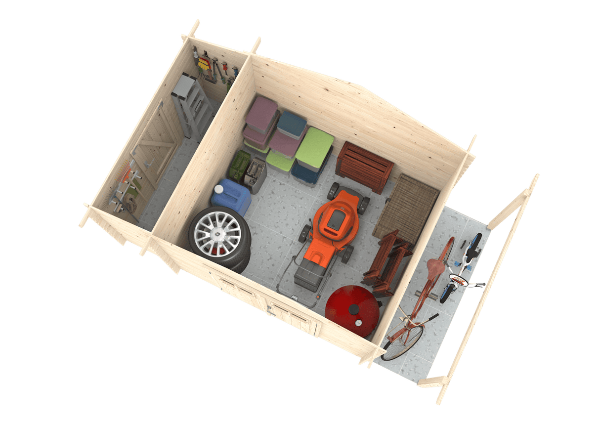 Meribel (2,6x2,3m | 6,6m2 | 19mm) Two-Room Log Shed With Canopy - Palmako UK