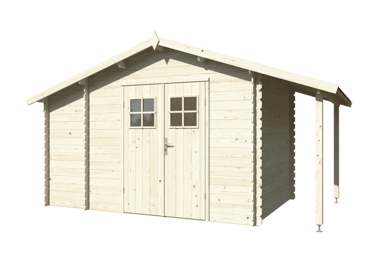 Meribel (2,6x2,3m | 6,6m2 | 19mm) Two-Room Log Shed With Canopy - Palmako UK