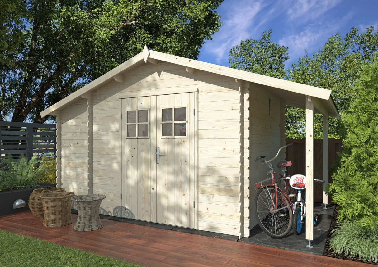 Meribel (2,6x2,3m | 6,6m2 | 19mm) Two-Room Log Shed With Canopy - Palmako UK