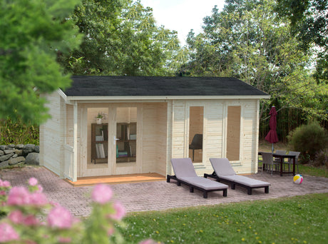 Olandar (5,2x3,7m | 14,4m2 | 34mm) Garden Office Log Cabin with Canopy - Palmako UK