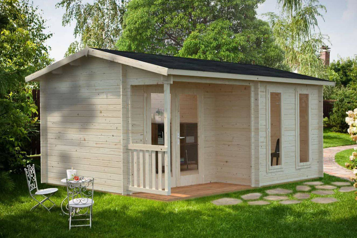Olandar (5,2x3,7m | 14,4m2 | 34mm) Garden Office Log Cabin with Canopy - Palmako UK