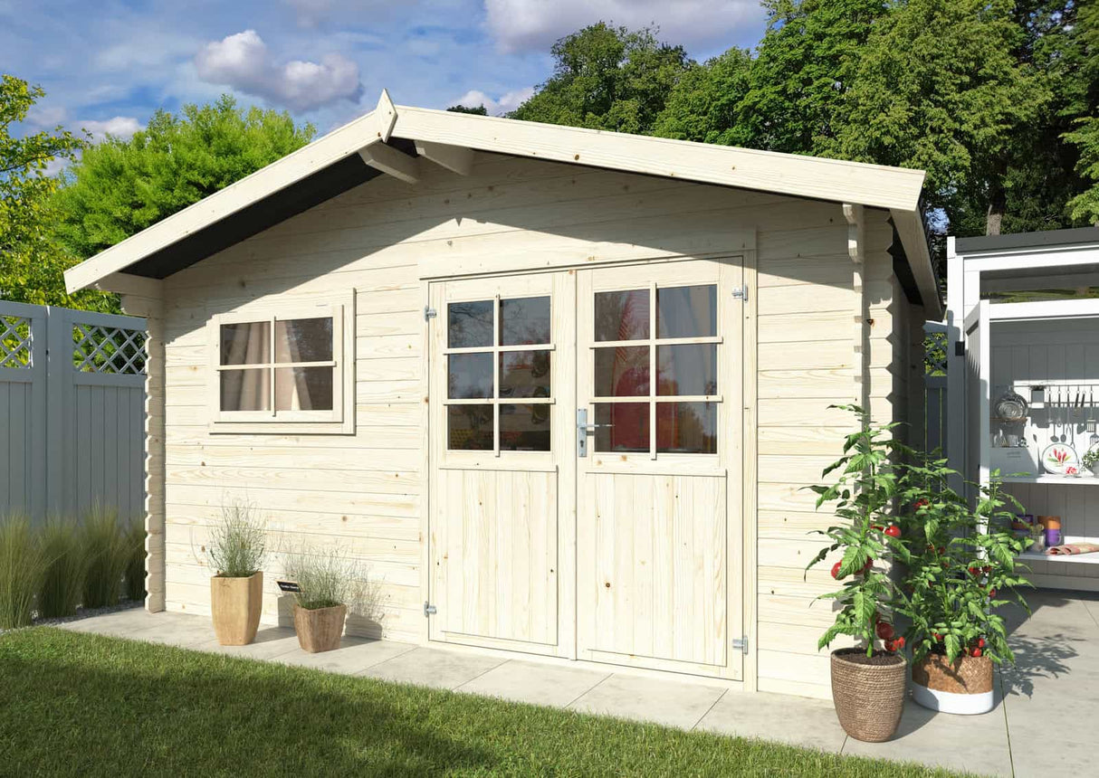 Luca M (4,1x3,2m | 11,3m2 | 28mm) Log Shed with Metal Roof - Palmako UK