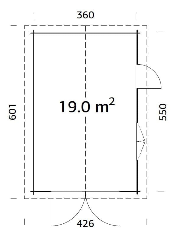 Roger XS (3.8x5.7m | 19m2 | 44mm) Compact Timber Log Garage with Wooden Doors - Palmako UK