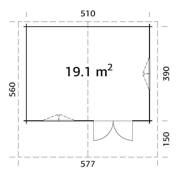 Sally XL (5.3x4.1m | 19.1m2 | 44mm) Large Scandinavian Style Log Cabin with an Overhang Roof - Palmako UK