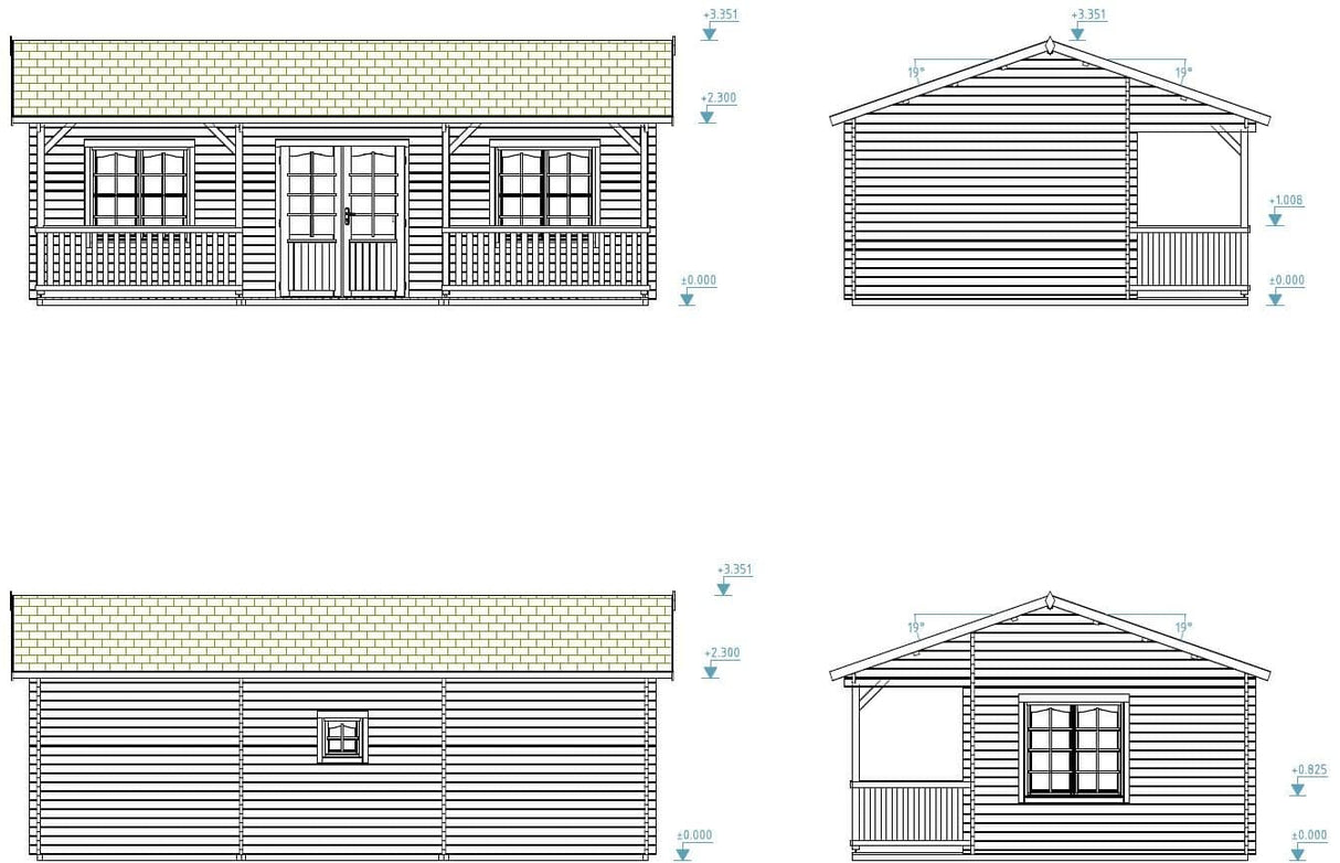 Sandra L (7.9x3.7m | 25.6+11.1m2 | 44mm) Multi-Room Log Cabin - Palmako UK