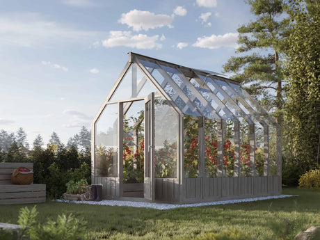 Emilia M (2.4x3.6m | 8.2m2 | 18mm) Modern Greenhouse (Painted Grey or Pressure Treated) - Palmako UK