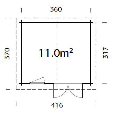 Valentine XL (3.6x3.2m | 11.0m2 | 28mm) Pressure Treated Double Door Garden Shed - Palmako UK