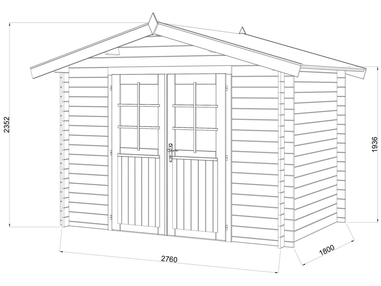 Valentine S (2.8x1.8m | 4.7m2 | 28mm) Pressure Treated Garden Shed Log Cabin - Palmako UK